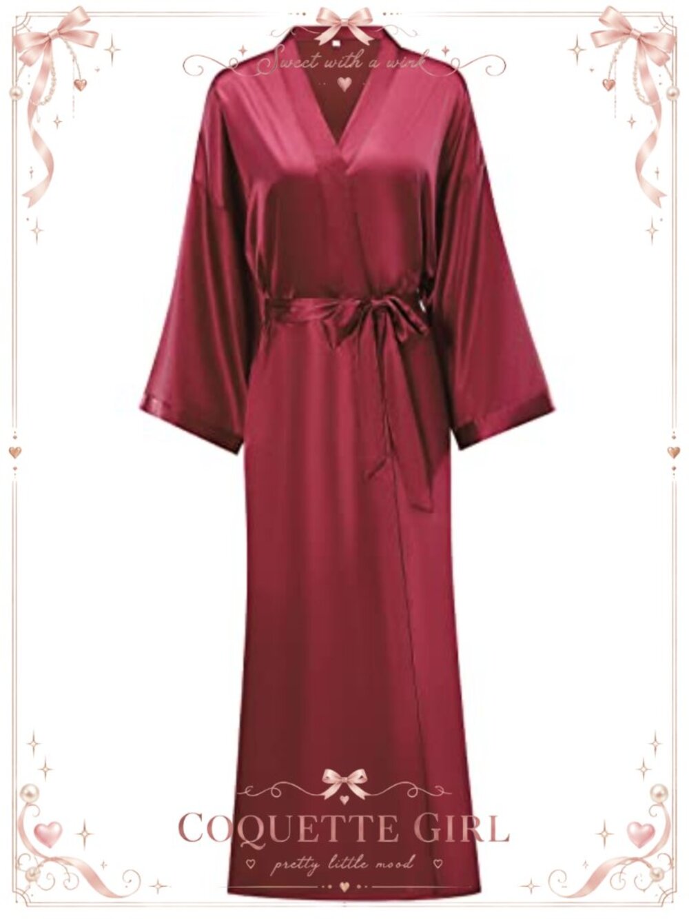 Long Satin Kimono Robe with Pockets - Picture 1 of 5